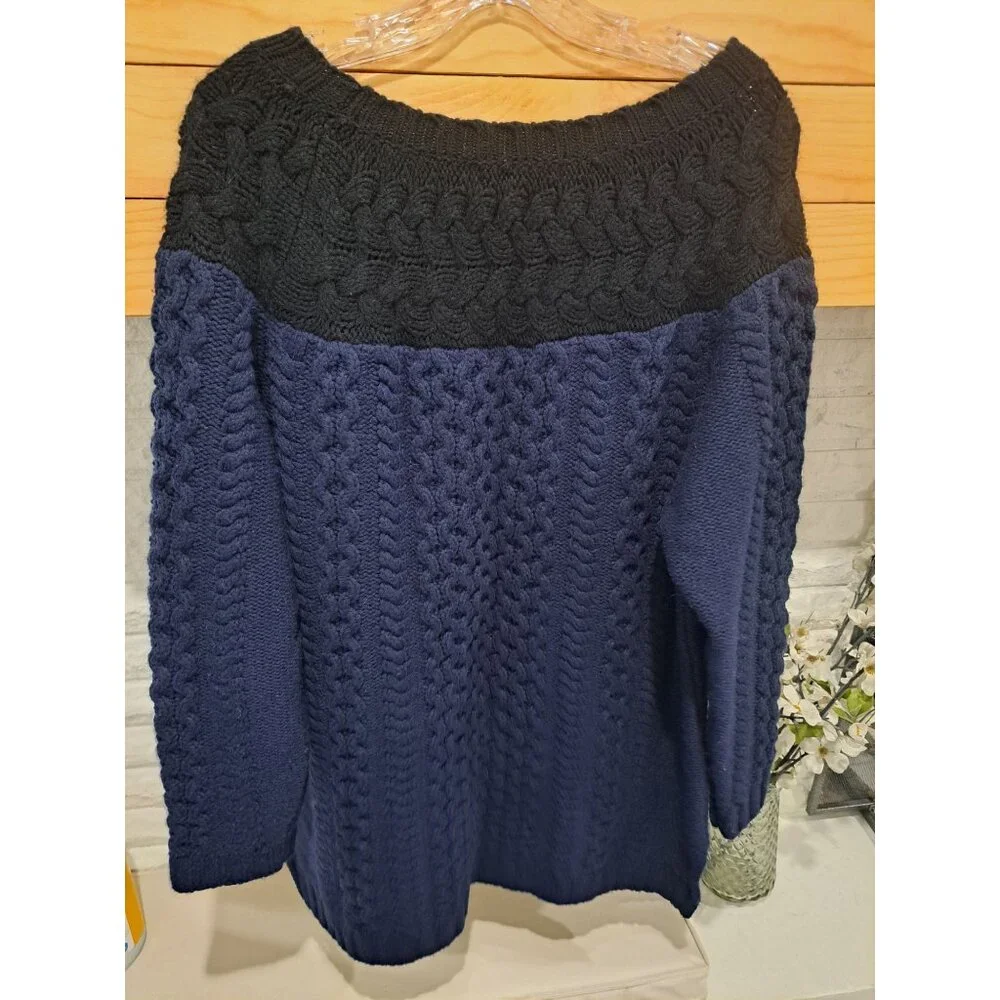 Boden Size 16 Cable Knit Sweater Black & Blue Wool/Alpaca Blend Warm Winter - Picture 7 of 9